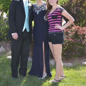 Navy Blue Prom Dress with Intricate Jeweling